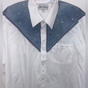 White Body and Denim Yoke Embellished Shirt